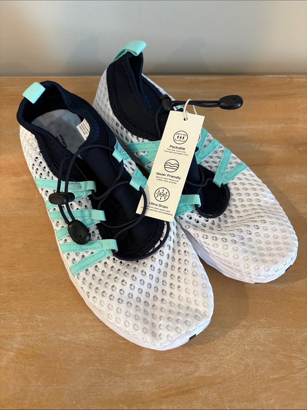 NWT Women’s Lightweight Water-Friendly Slip-On Sneakers in White & Aqua
